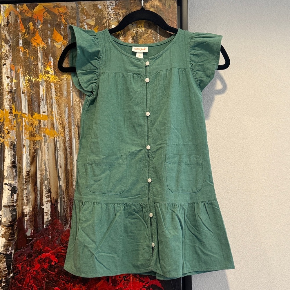 Cat & Jack Green Cotton Ruffle-Sleeve Kids Dress